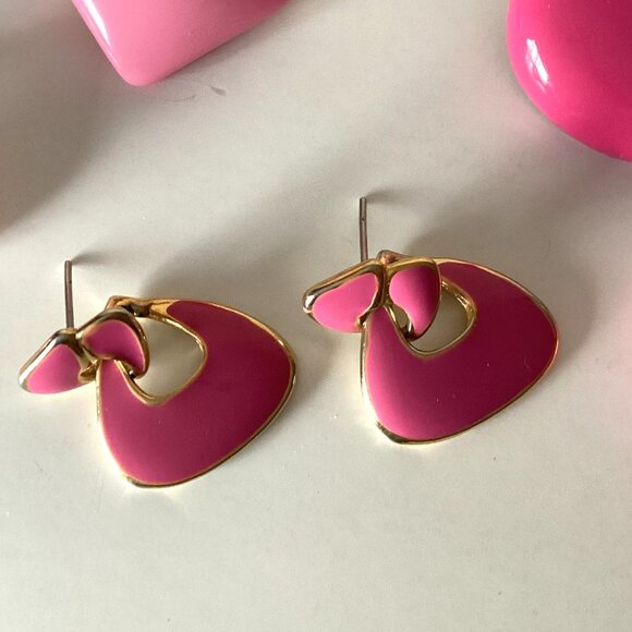 Pink Vintage Costume Jewelry 1 Necklace + 3 Earrings Clip-On's And Pierced - Picture 4 of 7